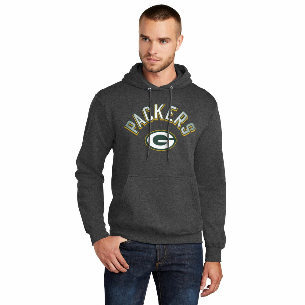 Green Bay Packers Starter Arch Over Logo Pullover Hoodie - Charcoal Hoodies