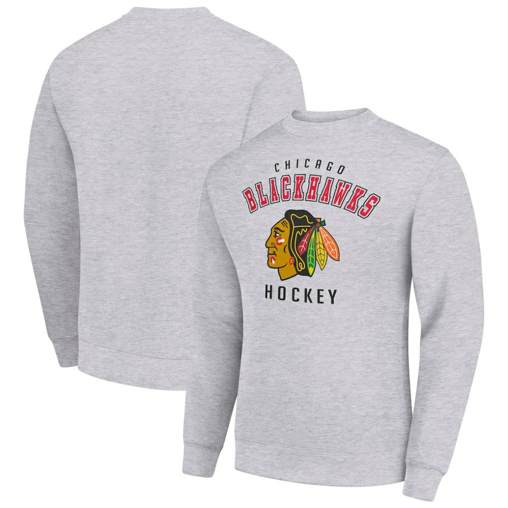 Chicago Blackhawks Men's Starter Team Logo Fleece Pullover Sweatshirt - Heather Gray | US 202601563