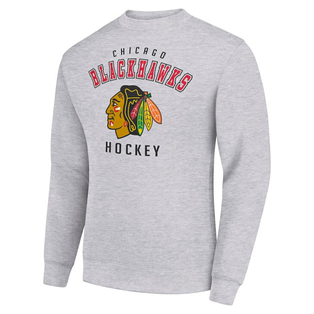 Chicago Blackhawks Men's Starter Team Logo Fleece Pullover Sweatshirt - Heather Gray | US 202601563