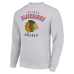 Chicago Blackhawks Men's Starter Team Logo Fleece Pullover Sweatshirt - Heather Gray | US 202601563