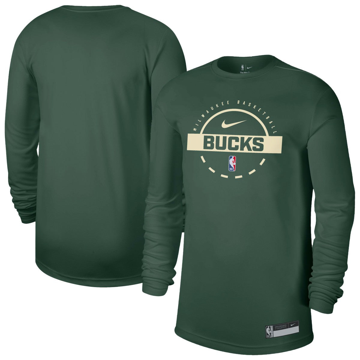 Milwaukee Bucks 2025/26 On-Court Flare Dri-FIT Practice Long Sleeve Tri-Blend T-Shirt Hunter Green - Nike
