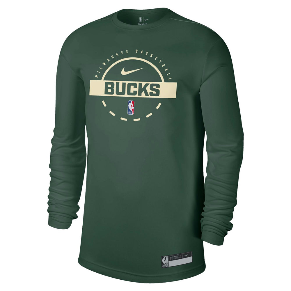 Milwaukee Bucks 2025/26 On-Court Flare Dri-FIT Practice Long Sleeve Tri-Blend T-Shirt Hunter Green - Nike