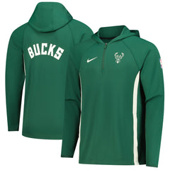Milwaukee Bucks Authentic On Court Zone Quarter-Zip Dri-FIT Hoodie Jacket Hunter Green - Nike