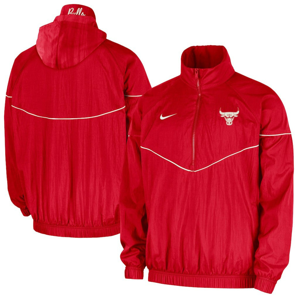 Chicago Bulls Courtside Windrunner Woven Half-Zip Hooded Jacket Red - Nike