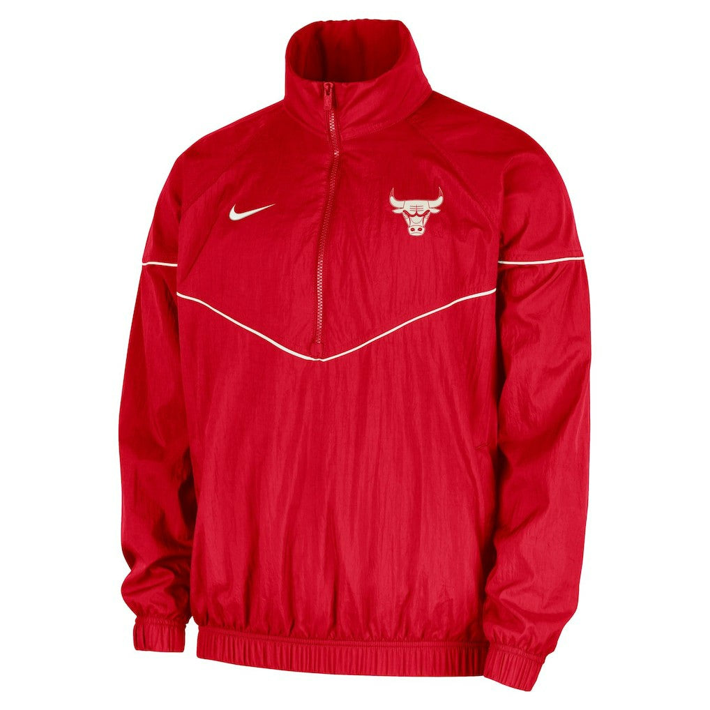 Chicago Bulls Courtside Windrunner Woven Half-Zip Hooded Jacket Red - Nike