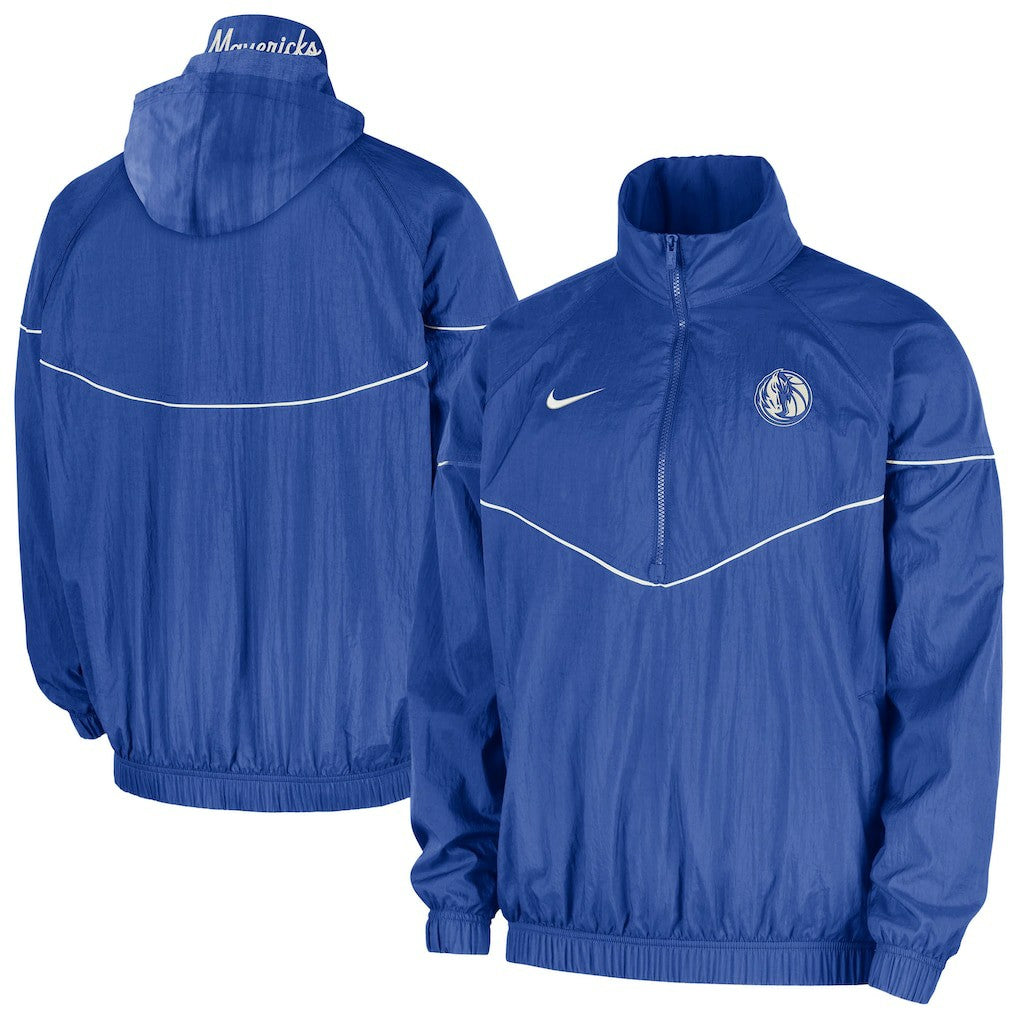 Dallas Mavericks Courtside Windrunner Woven Half-Zip Hooded Jacket Blue - Nike