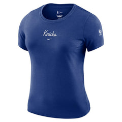 New York Knicks Women's Courtside Modest Cropped Tri-Blend T-Shirt Blue - Nike