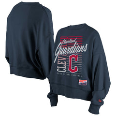 Cleveland Guardians New Era Women's Boxy Mineral Wash Dolmen Sleeve Cropped Sweatshirt - Navy Sweatshirts