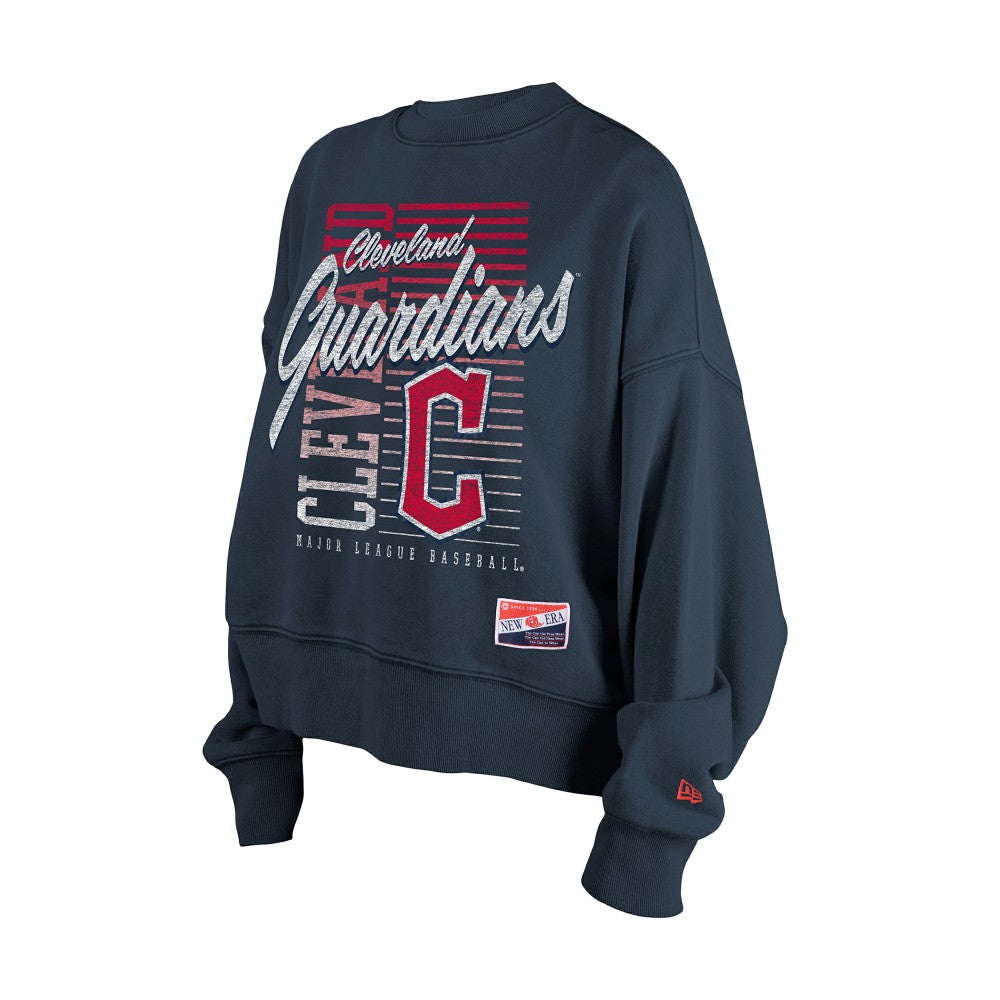 Cleveland Guardians New Era Women's Boxy Mineral Wash Dolmen Sleeve Cropped Sweatshirt - Navy Sweatshirts