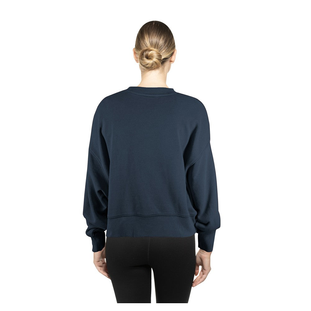 Cleveland Guardians New Era Women's Boxy Mineral Wash Dolmen Sleeve Cropped Sweatshirt - Navy Sweatshirts