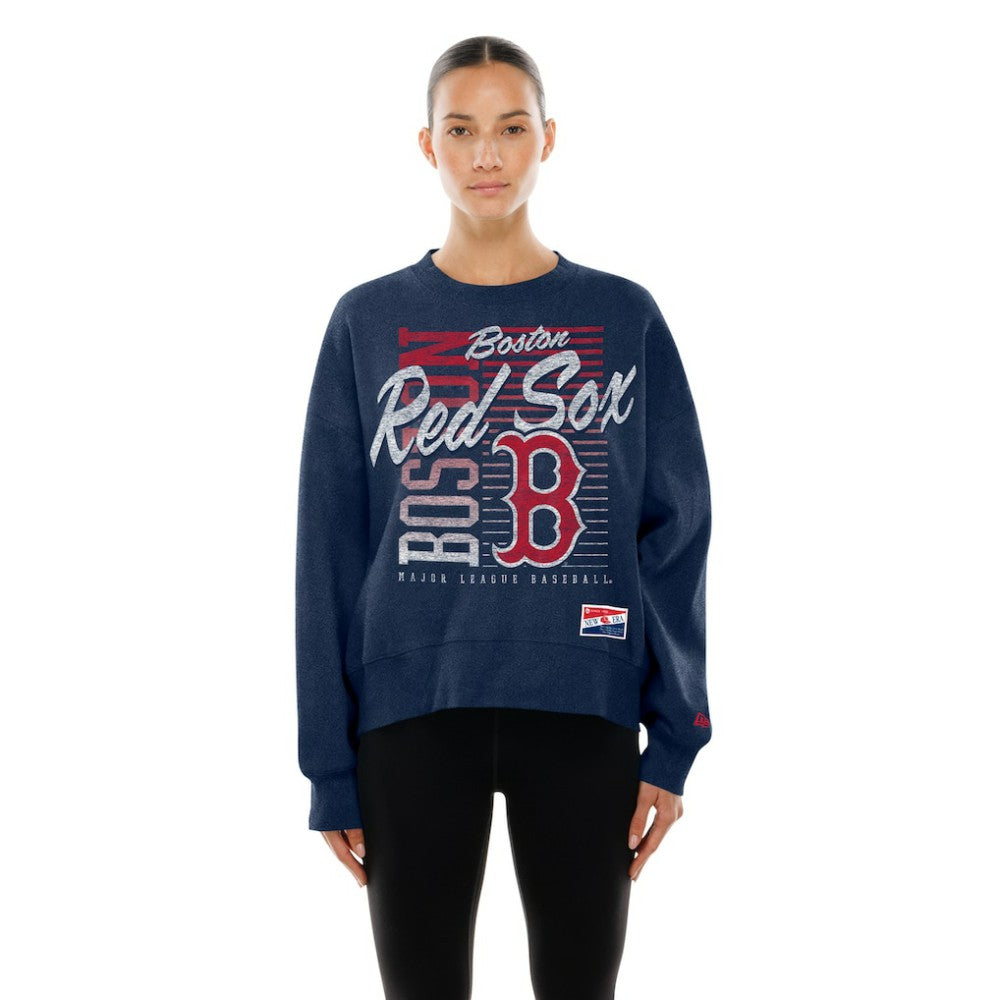 Boston Red Sox New Era Women's Boxy Mineral Wash Dolmen Sleeve Cropped Sweatshirt - Navy Sweatshirts