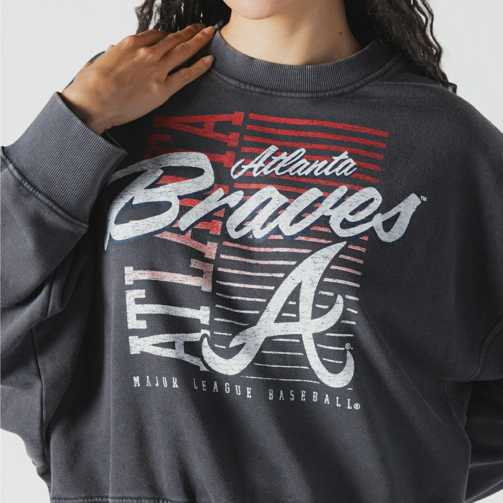 Atlanta Braves New Era Women's Boxy Mineral Wash Dolmen Sleeve Cropped Sweatshirt - Navy Sweatshirts