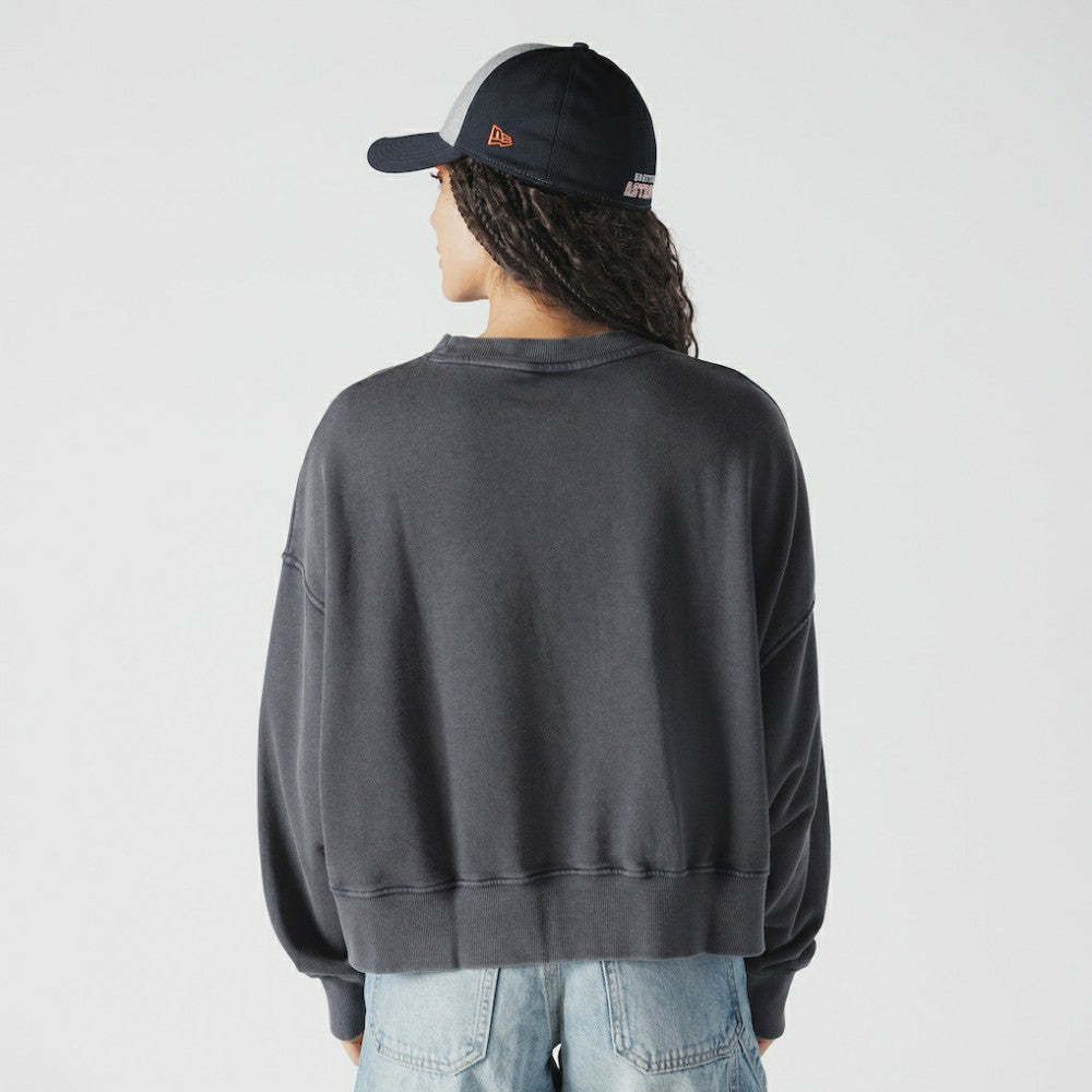 Houston Astros New Era Women's Boxy Mineral Wash Dolmen Sleeve Cropped Sweatshirt - Navy Sweatshirts