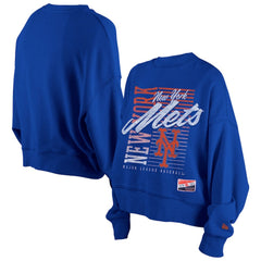 New York Mets New Era Women's Boxy Mineral Wash Dolmen Sleeve Cropped Sweatshirt - Royal Sweatshirts