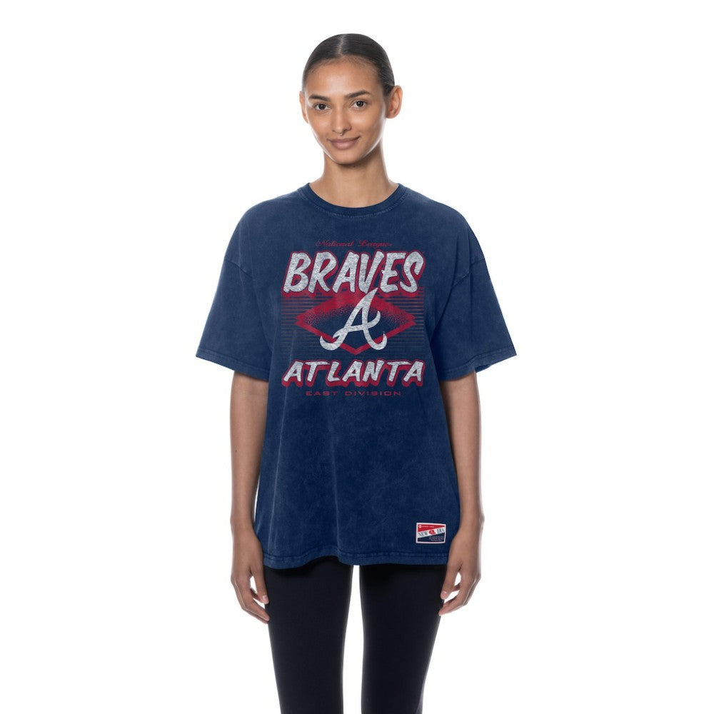 Atlanta Braves New Era Women's Mineral Wash Oversized T-Shirt - Navy T-shirts