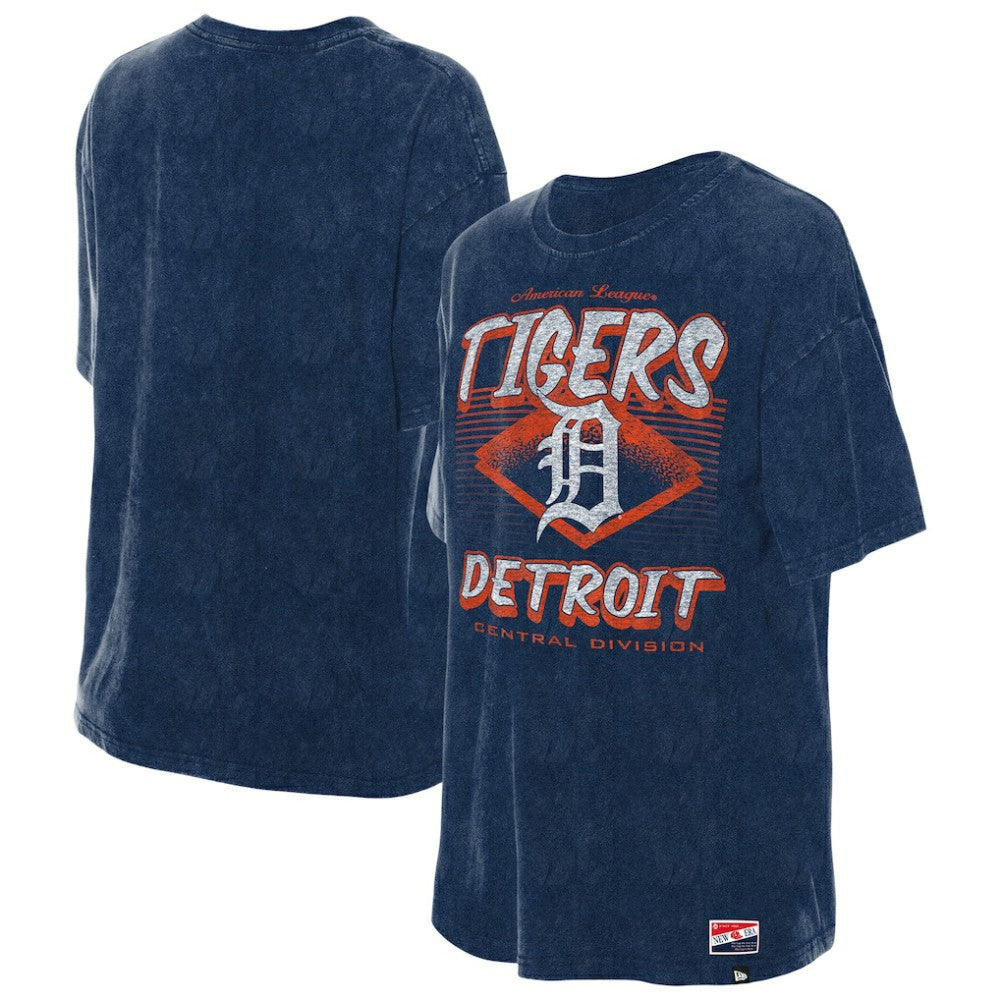 Detroit Tigers New Era Women's Mineral Wash Oversized T-Shirt - Navy T-shirts
