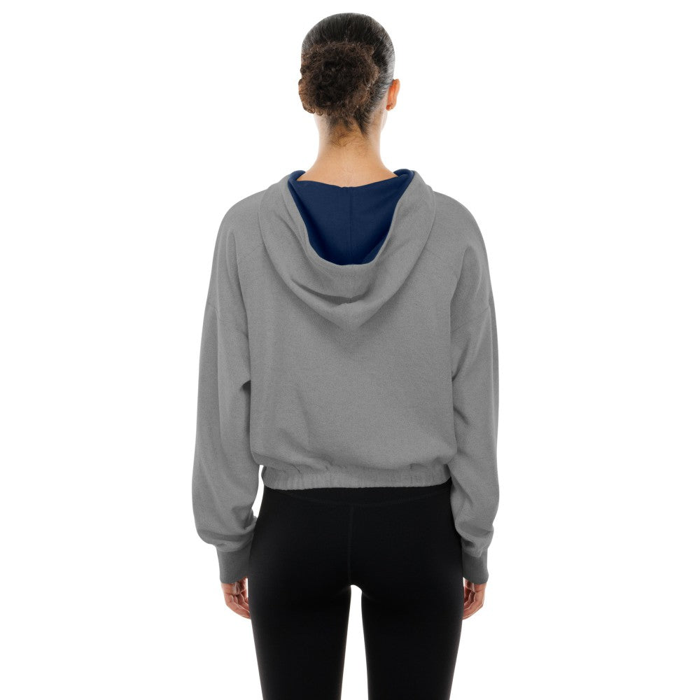 Cleveland Guardians New Era Women's Reversed Out French Terry Quarter-Zip Banded Crop Hoodie - Heather Gray Hoodies