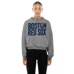 Boston Red Sox New Era Women's Reversed Out French Terry Quarter-Zip Banded Crop Hoodie - Heather Gray Hoodies