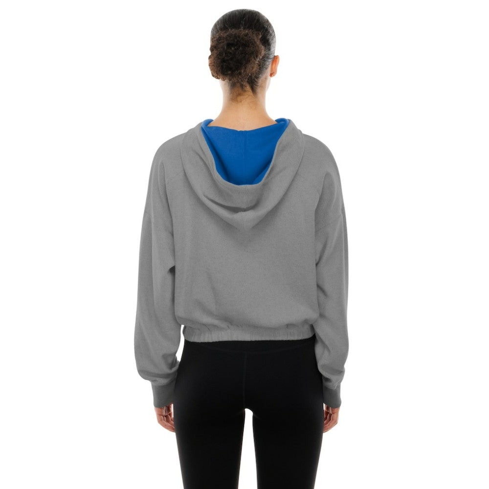 Chicago Cubs New Era Women's Reversed Out French Terry Quarter-Zip Banded Crop Hoodie - Heather Gray Hoodies