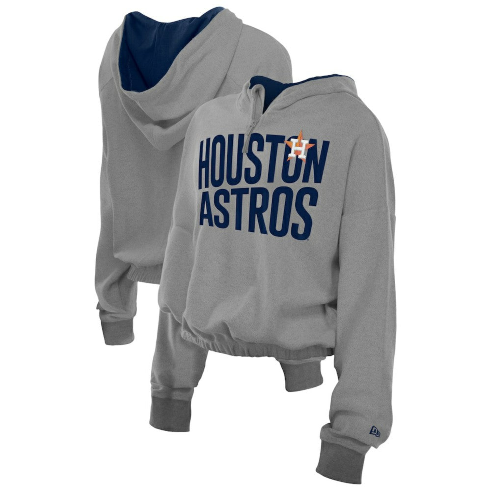 Houston Astros New Era Women's Reversed Out French Terry Quarter-Zip Banded Crop Hoodie - Heather Gray Hoodies