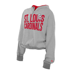 St. Louis Cardinals New Era Women's Reversed Out French Terry Quarter-Zip Banded Crop Hoodie - Heather Gray Hoodies