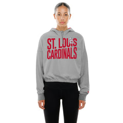 St. Louis Cardinals New Era Women's Reversed Out French Terry Quarter-Zip Banded Crop Hoodie - Heather Gray Hoodies