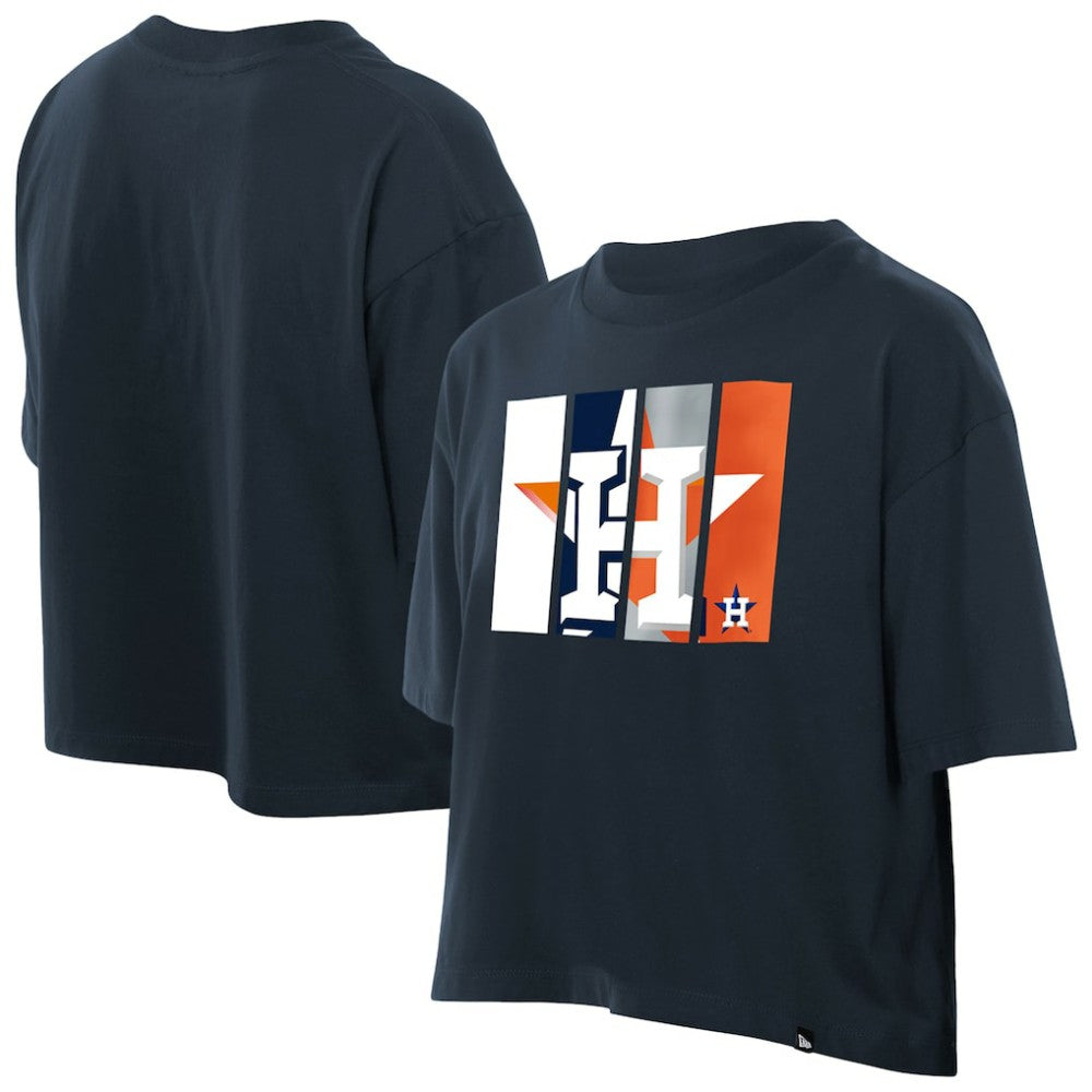 Houston Astros New Era Women's Boxy Foil Logo T-Shirt - Navy T-shirts