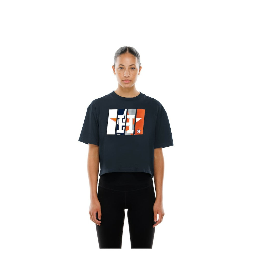 Houston Astros New Era Women's Boxy Foil Logo T-Shirt - Navy T-shirts