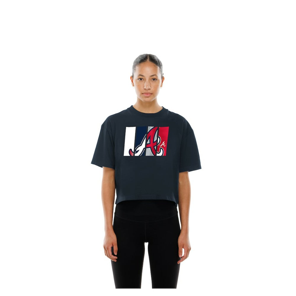 Atlanta Braves New Era Women's Boxy Foil Logo T-Shirt - Navy T-shirts