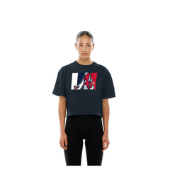 Atlanta Braves New Era Women's Boxy Foil Logo T-Shirt - Navy T-shirts