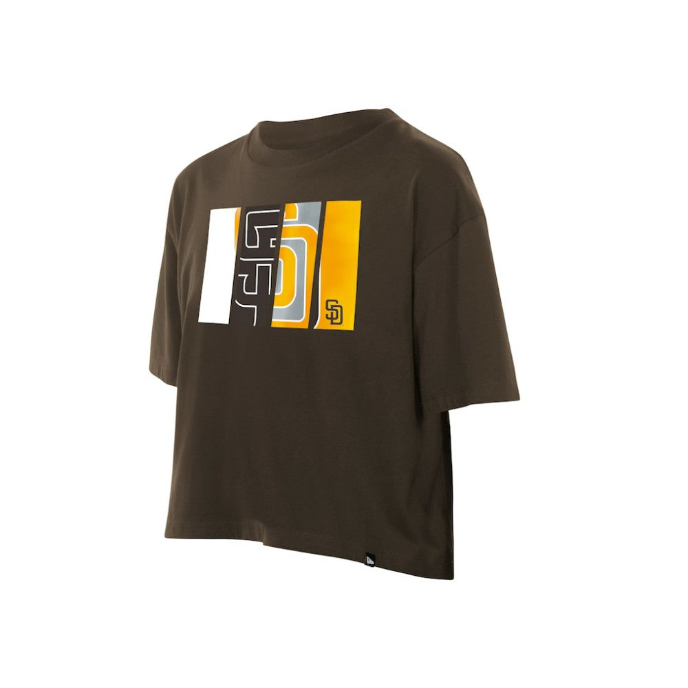 San Diego Padres New Era Women's Boxy Foil Logo T-Shirt - Brown T-shirts