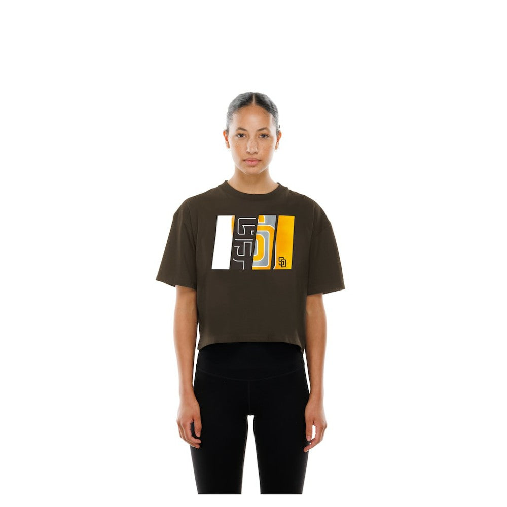 San Diego Padres New Era Women's Boxy Foil Logo T-Shirt - Brown T-shirts