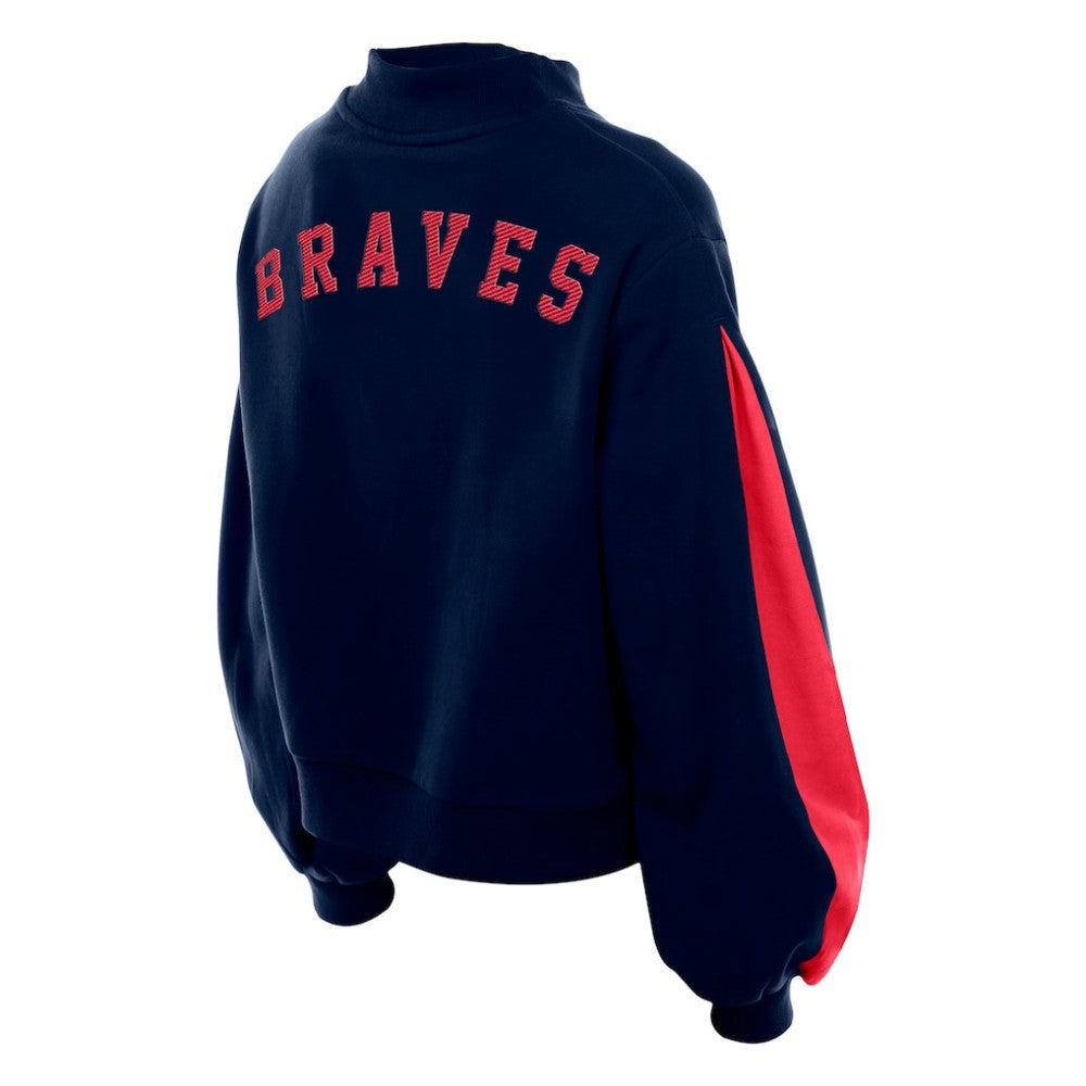 Atlanta Braves New Era Women's Mock Neck Balloon Sleeve Sweatshirt - Navy Sweatshirts