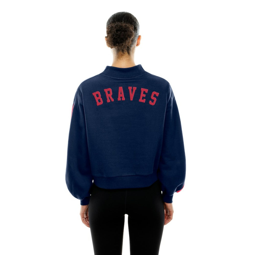 Atlanta Braves New Era Women's Mock Neck Balloon Sleeve Sweatshirt - Navy Sweatshirts