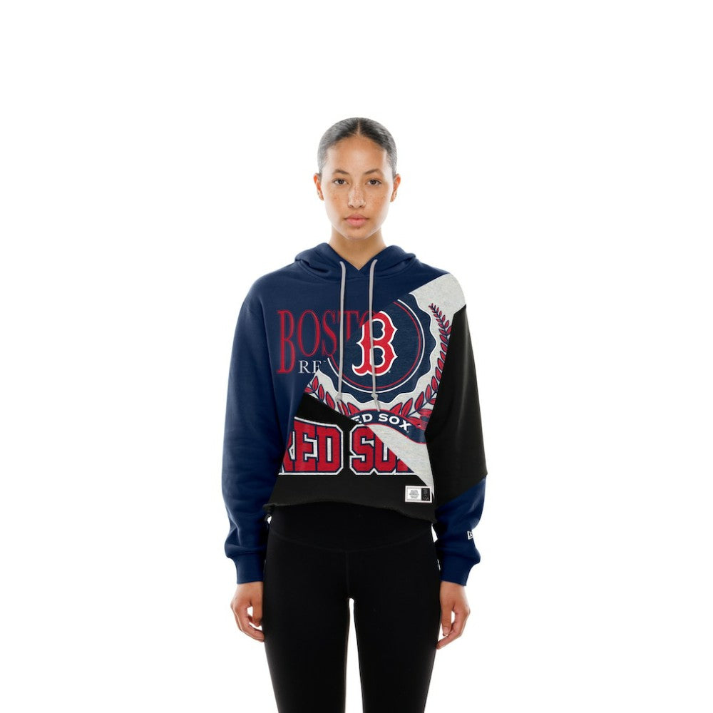 Boston Red Sox New Era Women's Upcycled Color Block Cropped Boxy Hoodie Hoodies