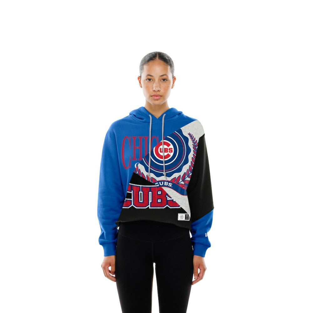 Chicago Cubs New Era Women's Upcycled Color Block Cropped Boxy Hoodie Hoodies
