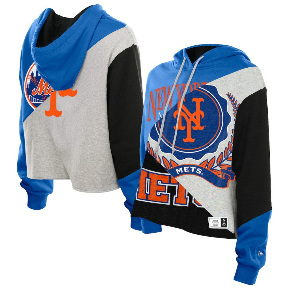 New York Mets New Era Women's Upcycled Color Block Cropped Boxy Hoodie Hoodies