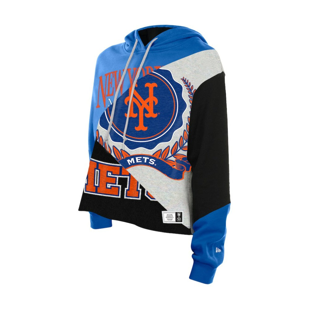 New York Mets New Era Women's Upcycled Color Block Cropped Boxy Hoodie Hoodies