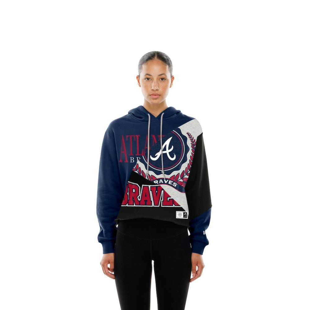 Atlanta Braves New Era Women's Upcycled Color Block Cropped Boxy Hoodie Hoodies