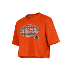 Cincinnati Bengals New Era Girl's Flip Sequin Boxy T-Shirt - Orange T-shirts