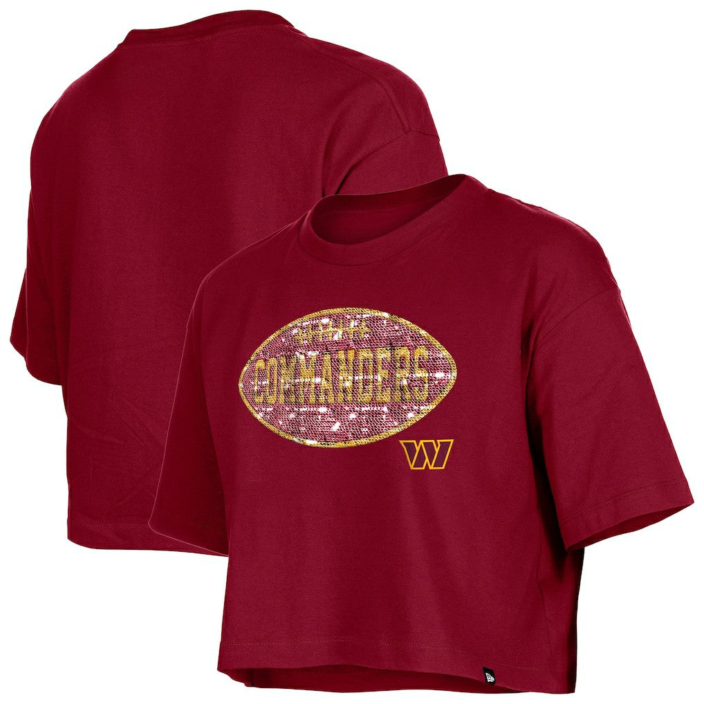 Washington Commanders New Era Girl's Flip Sequin Boxy T-Shirt - Burgundy T-shirts