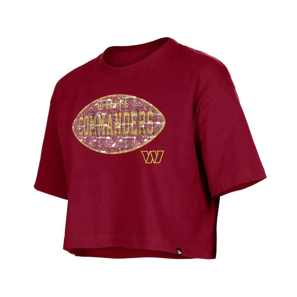 Washington Commanders New Era Girl's Flip Sequin Boxy T-Shirt - Burgundy T-shirts