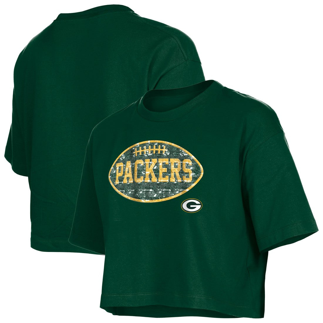 Green Bay Packers New Era Girl's Flip Sequin Boxy T-Shirt - Green T-shirts