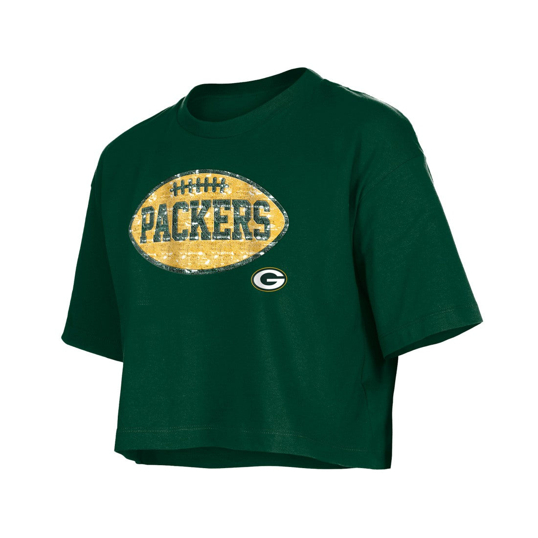 Green Bay Packers New Era Girl's Flip Sequin Boxy T-Shirt - Green T-shirts