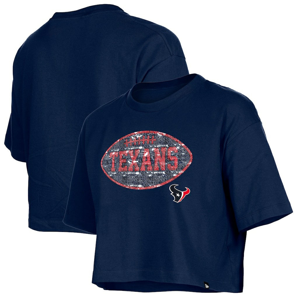 Houston Texans New Era Girl's Flip Sequin Boxy T-Shirt - Navy T-shirts