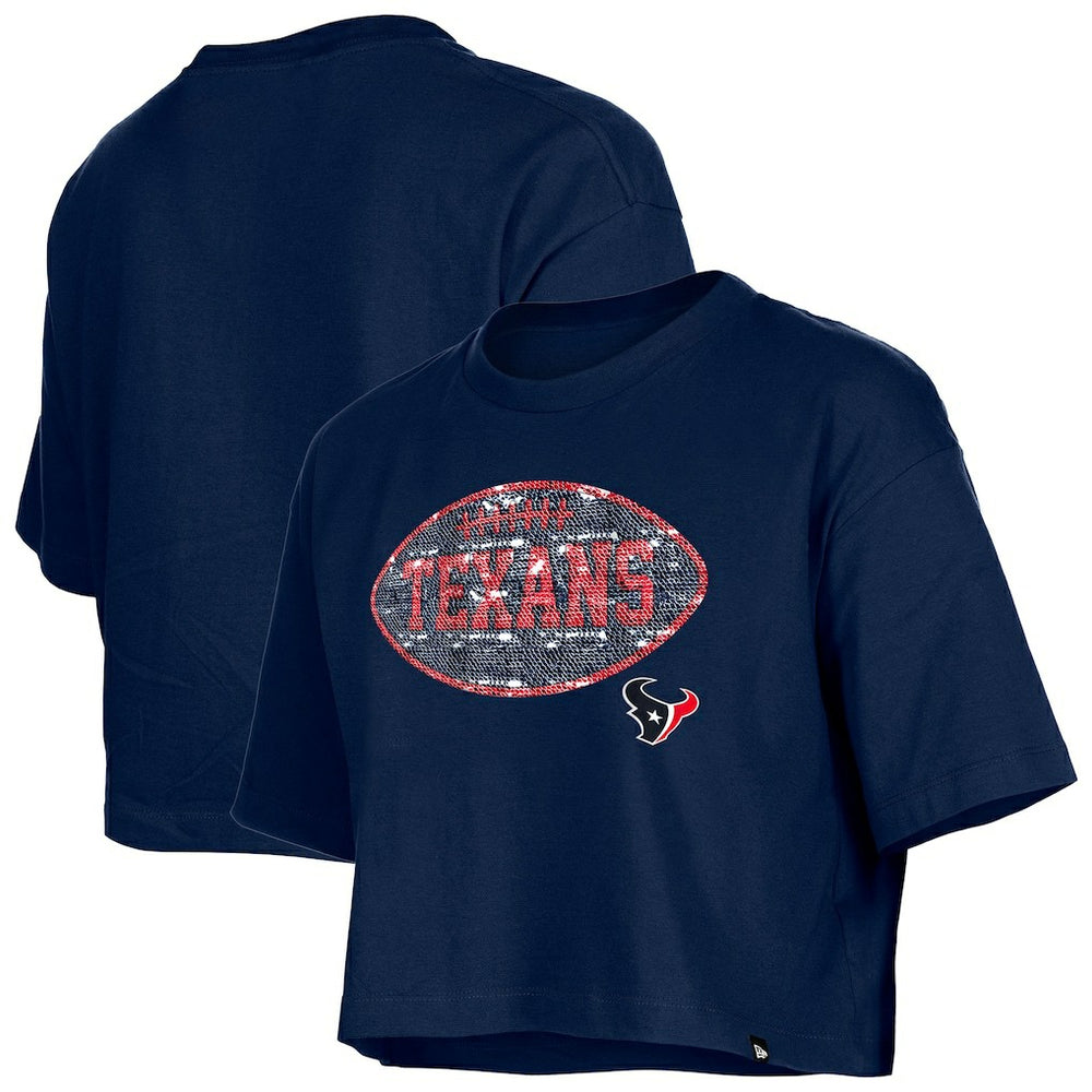 Houston Texans New Era Girl's Flip Sequin Boxy T-Shirt - Navy T-shirts