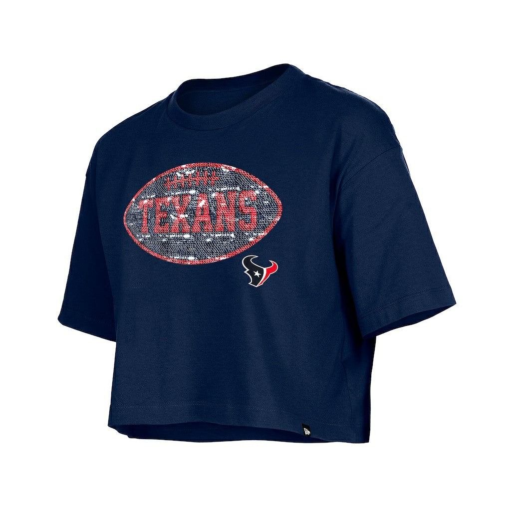 Houston Texans New Era Girl's Flip Sequin Boxy T-Shirt - Navy T-shirts