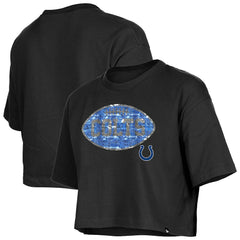 Indianapolis Colts New Era Girl's Flip Sequin Boxy T-Shirt - Black T-shirts