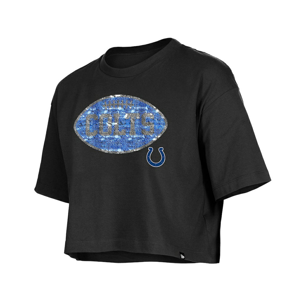 Indianapolis Colts New Era Girl's Flip Sequin Boxy T-Shirt - Black T-shirts