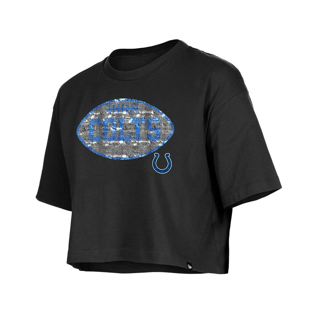 Indianapolis Colts New Era Girl's Flip Sequin Boxy T-Shirt - Black T-shirts